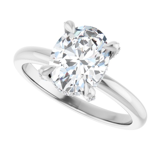 ATHENA Solitaire Oval Engagement Ring with Diamond Set Claws & Hidden Halo - Platinum - View 5