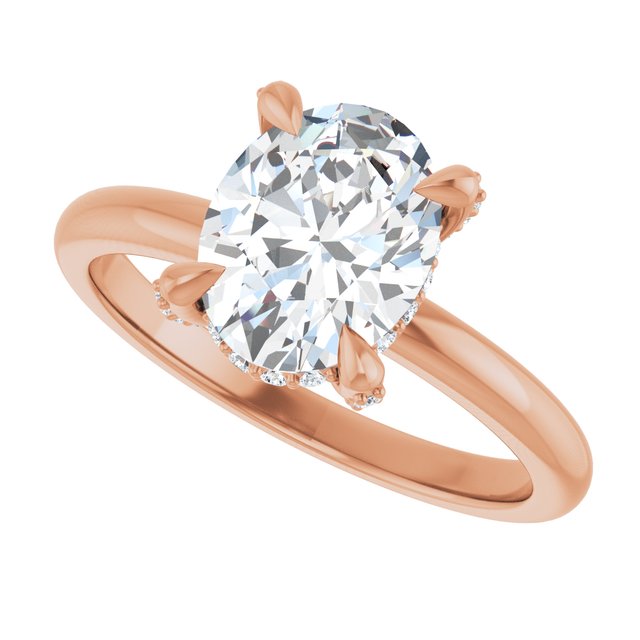 ATHENA Solitaire Oval Engagement Ring with Diamond Set Claws & Hidden Halo - 18K Rose Gold - View 5