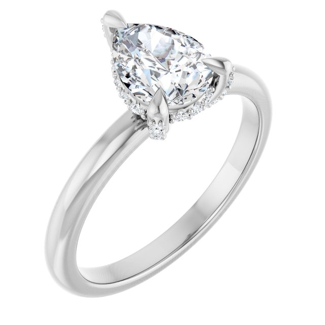 ATHENA Solitaire Pear Engagement Ring with Diamond Set Claws & Hidden Halo - Platinum - View 1
