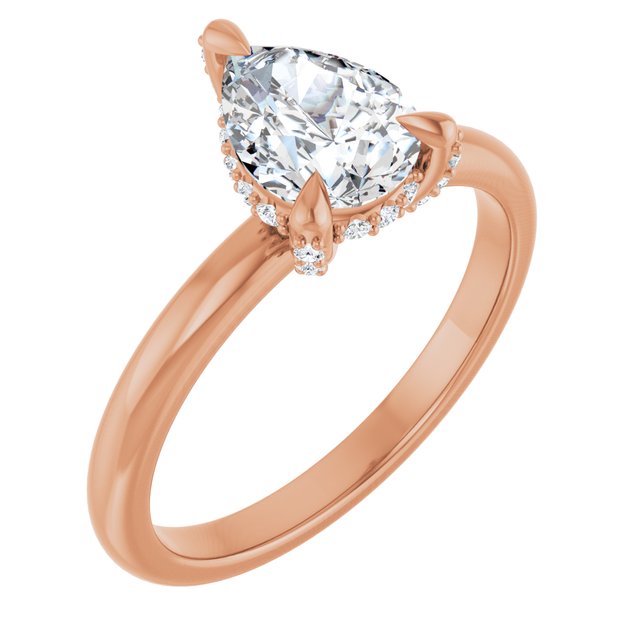 ATHENA Solitaire Pear Engagement Ring with Diamond Set Claws & Hidden Halo - 18K Rose Gold - View 1