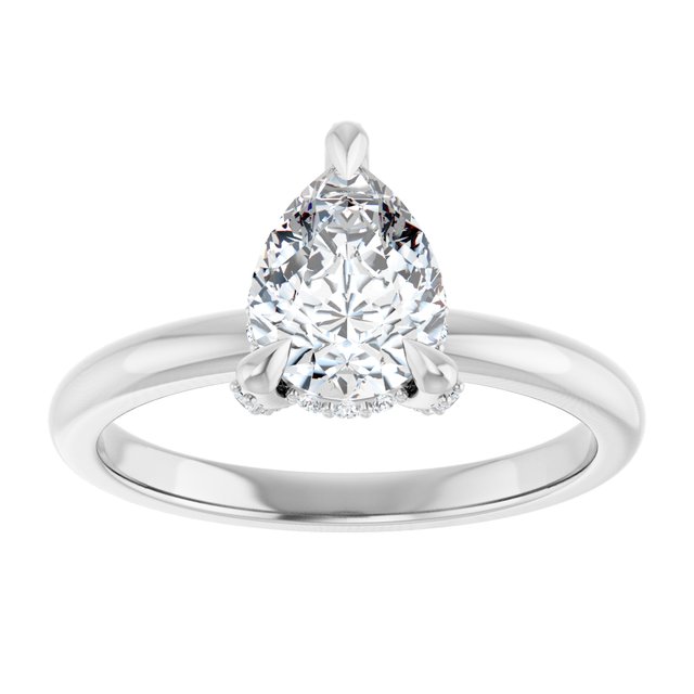 ATHENA Solitaire Pear Engagement Ring with Diamond Set Claws & Hidden Halo - Platinum - View 3