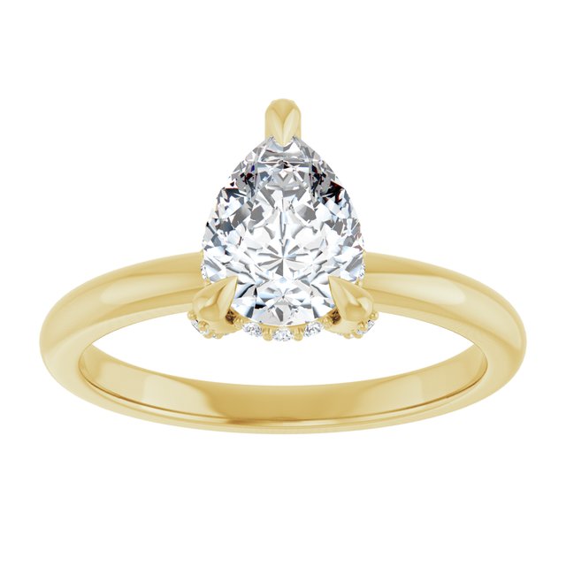ATHENA Solitaire Pear Engagement Ring with Diamond Set Claws & Hidden Halo - 18K Yellow Gold - View 3