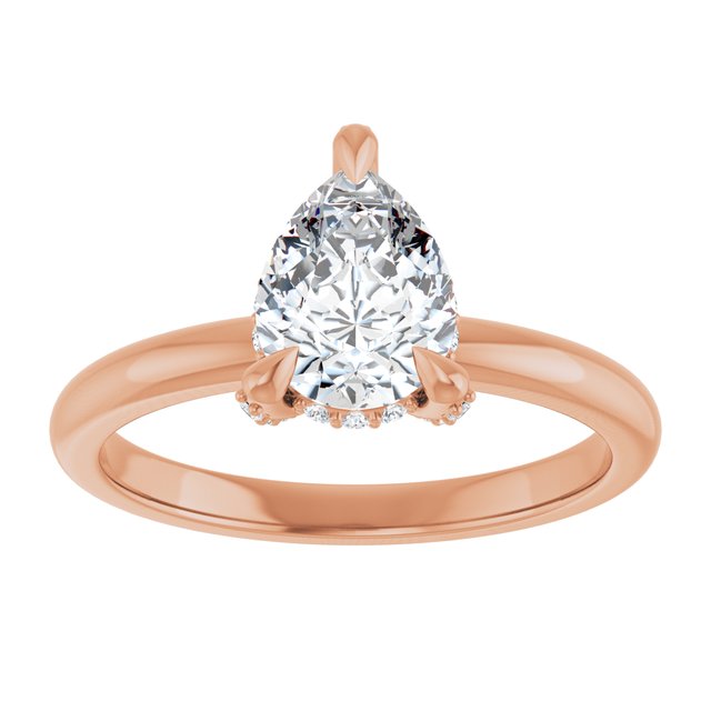 ATHENA Solitaire Pear Engagement Ring with Diamond Set Claws & Hidden Halo - 18K Rose Gold - View 3