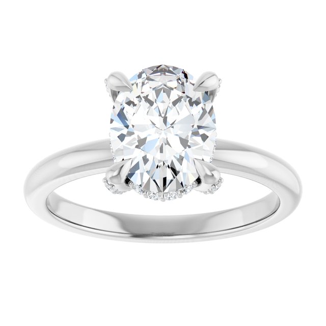 ATHENA Solitaire Oval Engagement Ring with Diamond Set Claws & Hidden Halo - Platinum - View 3