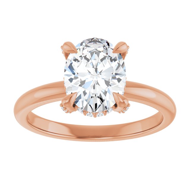ATHENA Solitaire Oval Engagement Ring with Diamond Set Claws & Hidden Halo - 18K Rose Gold - View 3