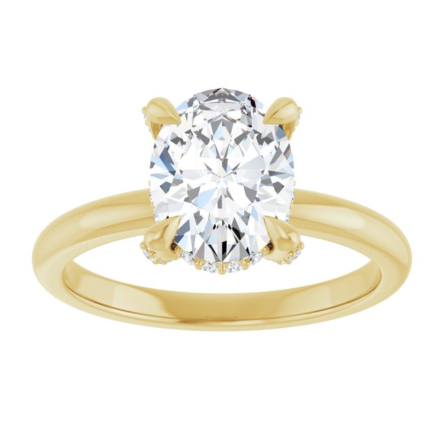 ATHENA Solitaire Oval Engagement Ring with Diamond Set Claws & Hidden Halo - 18K Yellow Gold - View 3