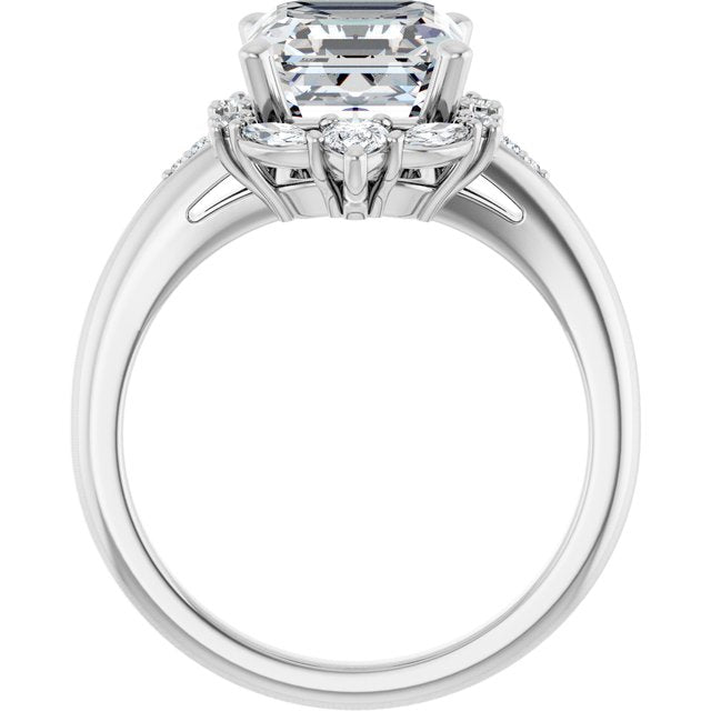 LARA Halo Asscher Engagement Ring with Round, Pear & Marquise Stones - Platinum - View 2