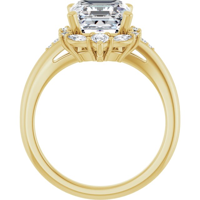 LARA Halo Asscher Engagement Ring with Round, Pear & Marquise Stones - 18K Yellow Gold - View 2
