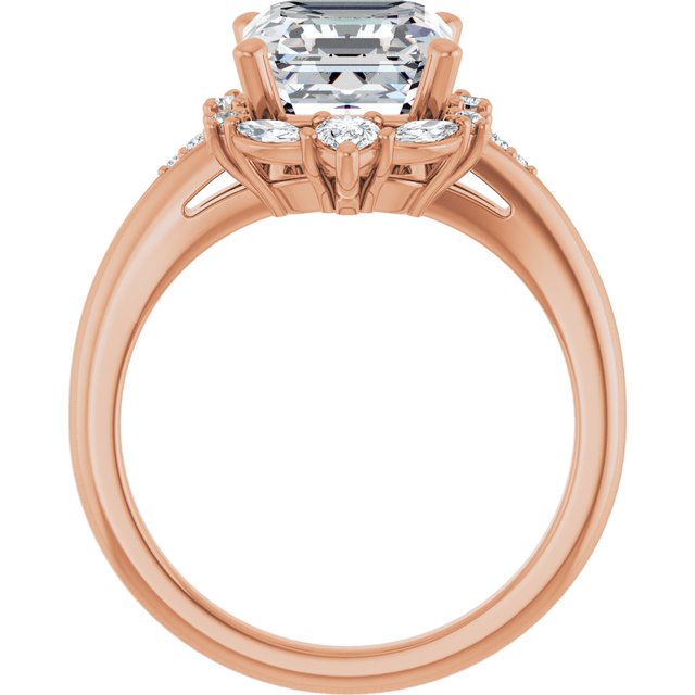 LARA Halo Asscher Engagement Ring with Round, Pear & Marquise Stones - 18K Rose Gold - View 2