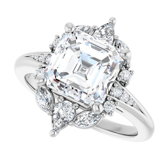 LARA Halo Asscher Engagement Ring with Round, Pear & Marquise Stones - Platinum - View 5