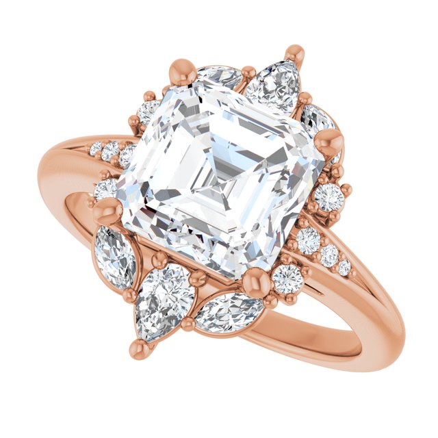 LARA Halo Asscher Engagement Ring with Round, Pear & Marquise Stones - 18K Rose Gold - View 5