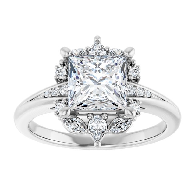 LARA Halo Square Engagement Ring with Round, Pear & Marquise Stones - Platinum - View 3
