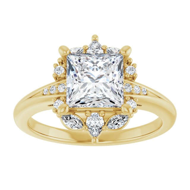 LARA Halo Square Engagement Ring with Round, Pear & Marquise Stones - 18K Yellow Gold - View 3