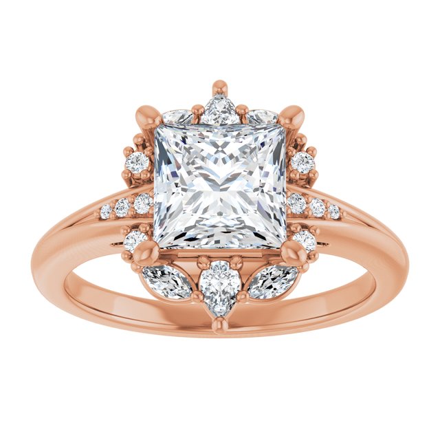 LARA Halo Square Engagement Ring with Round, Pear & Marquise Stones - 18K Rose Gold - View 3