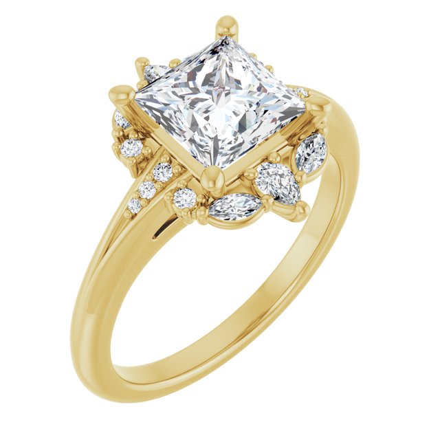 LARA Halo Square Engagement Ring with Round, Pear & Marquise Stones - 18K Yellow Gold - View 1