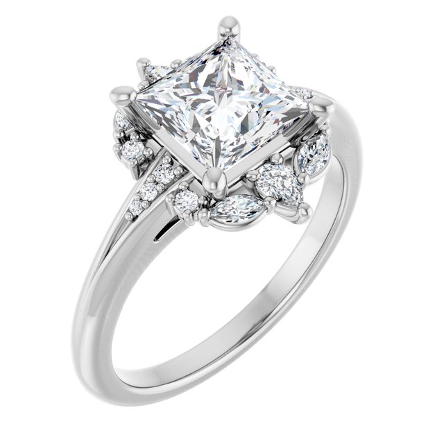 LARA Halo Square Engagement Ring with Round, Pear & Marquise Stones - Platinum - View 1