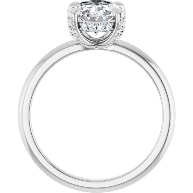 ATHENA Solitaire Oval Engagement Ring with Diamond Set Claws & Hidden Halo - Platinum - View 2