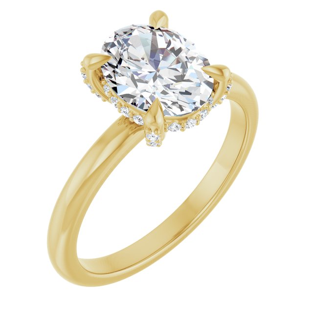 ATHENA Solitaire Oval Engagement Ring with Diamond Set Claws & Hidden Halo - 18K Yellow Gold - View 1