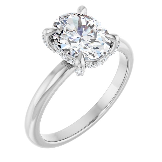 ATHENA Solitaire Oval Engagement Ring with Diamond Set Claws & Hidden Halo - Platinum - View 1