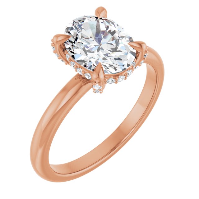 ATHENA Solitaire Oval Engagement Ring with Diamond Set Claws & Hidden Halo - 18K Rose Gold - View 1