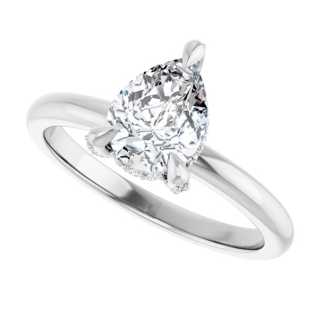 ATHENA Solitaire Pear Engagement Ring with Diamond Set Claws & Hidden Halo - Platinum - View 5