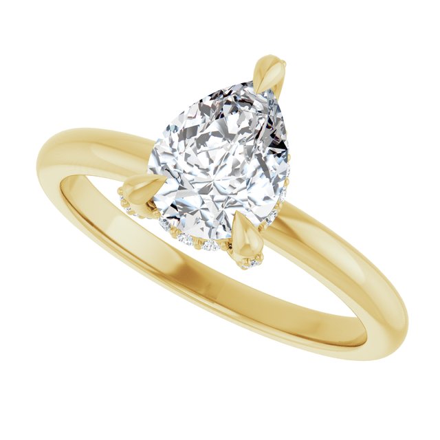 ATHENA Solitaire Pear Engagement Ring with Diamond Set Claws & Hidden Halo - 18K Yellow Gold - View 5