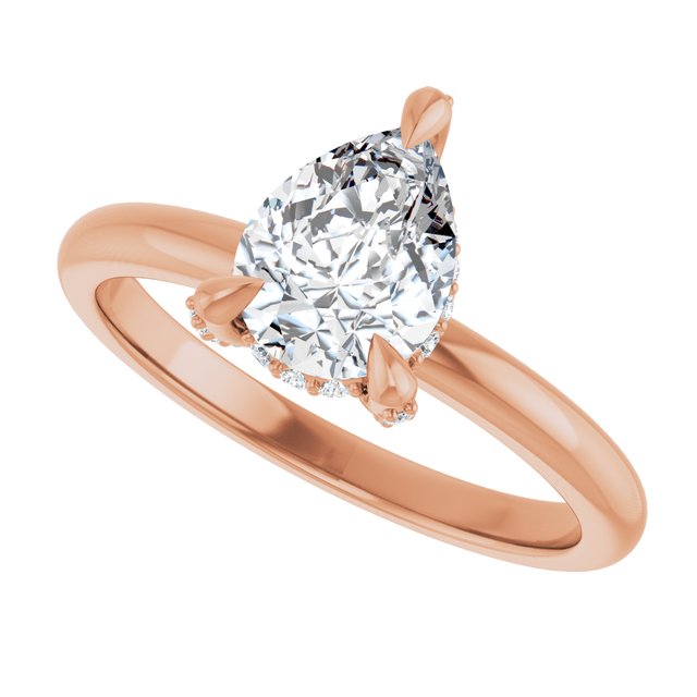 ATHENA Solitaire Pear Engagement Ring with Diamond Set Claws & Hidden Halo - 18K Rose Gold - View 5