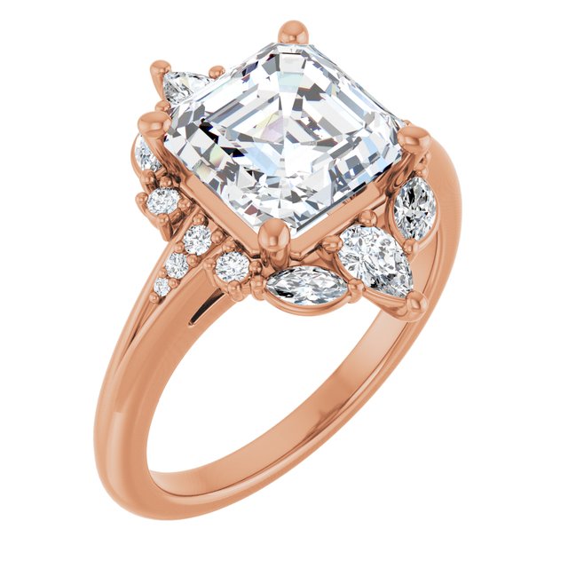 LARA Halo Asscher Engagement Ring with Round, Pear & Marquise Stones - 18K Rose Gold - View 1