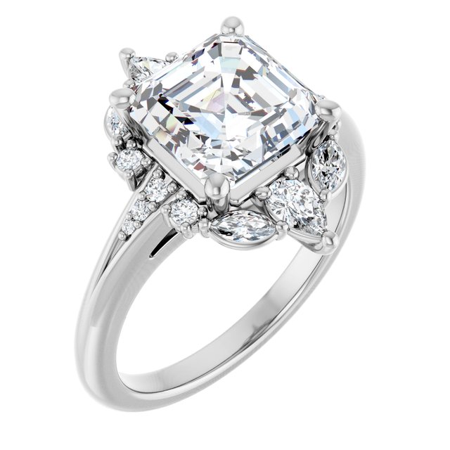 LARA Halo Asscher Engagement Ring with Round, Pear & Marquise Stones - Platinum - View 1