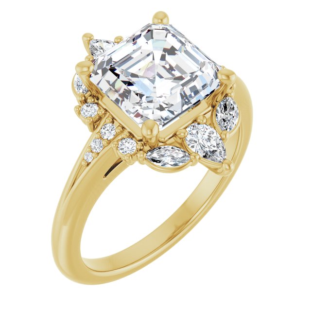 LARA Halo Asscher Engagement Ring with Round, Pear & Marquise Stones - 18K Yellow Gold - View 1