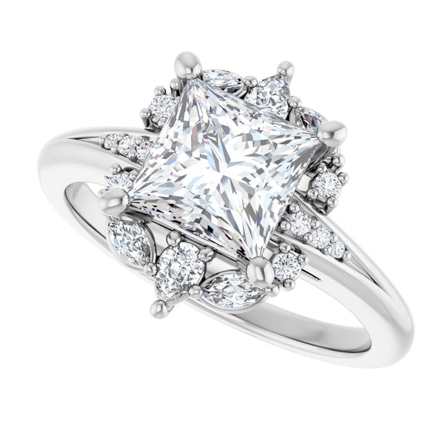 LARA Halo Square Engagement Ring with Round, Pear & Marquise Stones - Platinum - View 5
