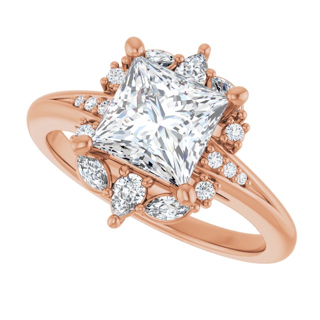 LARA Halo Square Engagement Ring with Round, Pear & Marquise Stones - 18K Rose Gold - View 5