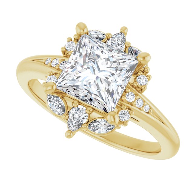 LARA Halo Square Engagement Ring with Round, Pear & Marquise Stones - 18K Yellow Gold - View 5