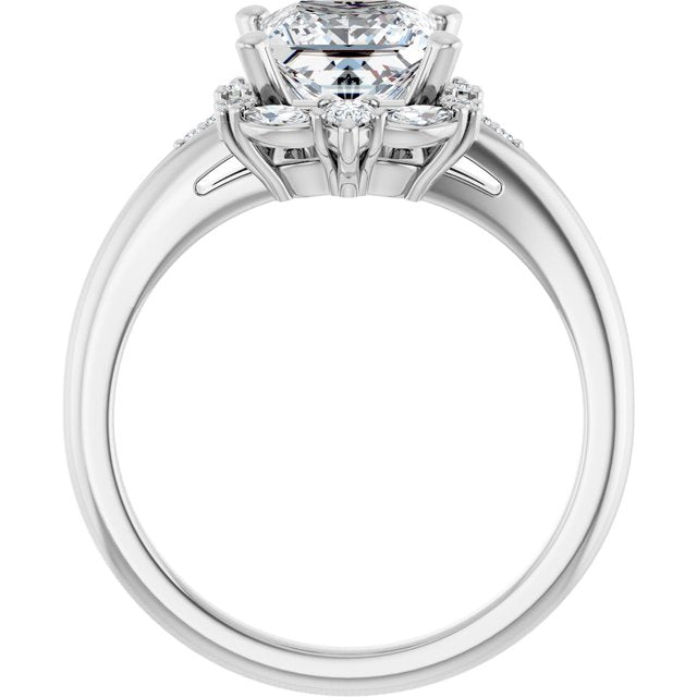 LARA Halo Square Engagement Ring with Round, Pear & Marquise Stones - Platinum - View 2