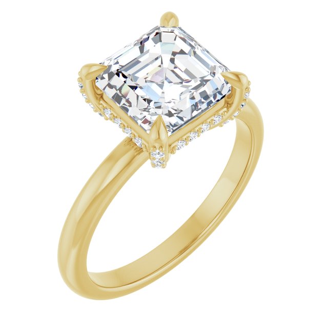 ATHENA Solitaire Asscher Engagement Ring with Diamond Set Claws & Hidden Halo - 18K Yellow Gold - View 1