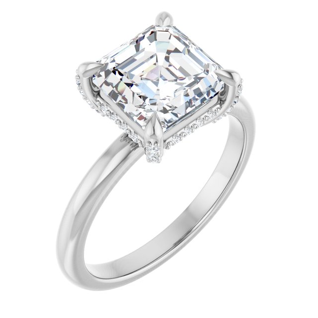 ATHENA Solitaire Asscher Engagement Ring with Diamond Set Claws & Hidden Halo - Platinum - View 1