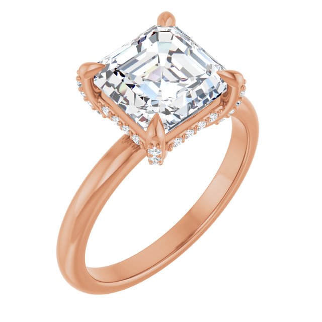 ATHENA Solitaire Asscher Engagement Ring with Diamond Set Claws & Hidden Halo - 18K Rose Gold - View 1