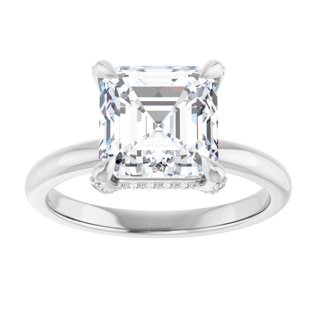ATHENA Solitaire Asscher Engagement Ring with Diamond Set Claws & Hidden Halo - Platinum - View 3