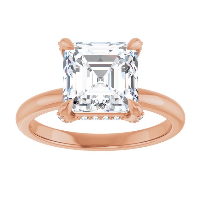 ATHENA Solitaire Asscher Engagement Ring with Diamond Set Claws & Hidden Halo - 18K Rose Gold - View 3