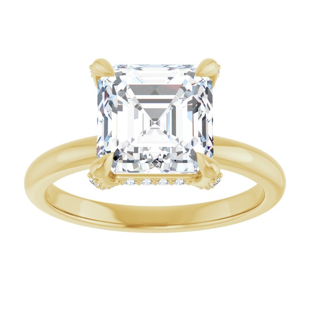 ATHENA Solitaire Asscher Engagement Ring with Diamond Set Claws & Hidden Halo - 18K Yellow Gold - View 3