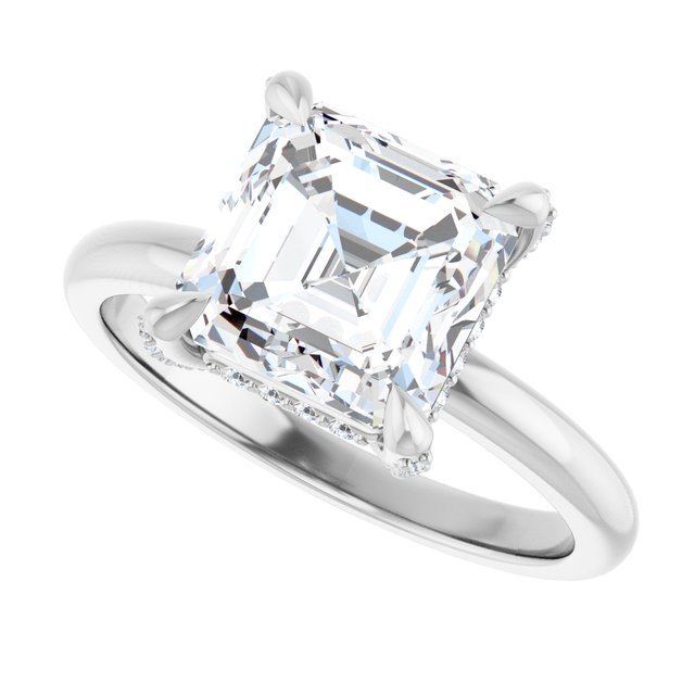 ATHENA Solitaire Asscher Engagement Ring with Diamond Set Claws & Hidden Halo - Platinum - View 5