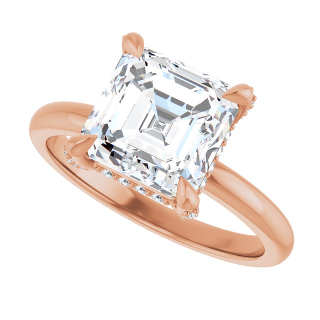 ATHENA Solitaire Asscher Engagement Ring with Diamond Set Claws & Hidden Halo - 18K Rose Gold - View 5