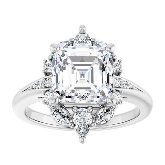 LARA Halo Asscher Engagement Ring with Round, Pear & Marquise Stones - Platinum - View 3