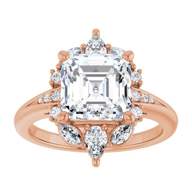LARA Halo Asscher Engagement Ring with Round, Pear & Marquise Stones - 18K Rose Gold - View 3