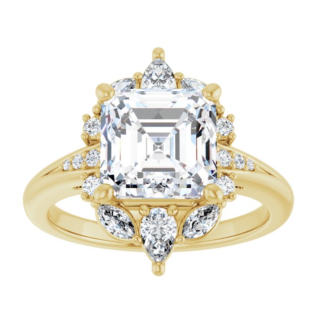 LARA Halo Asscher Engagement Ring with Round, Pear & Marquise Stones - 18K Yellow Gold - View 3