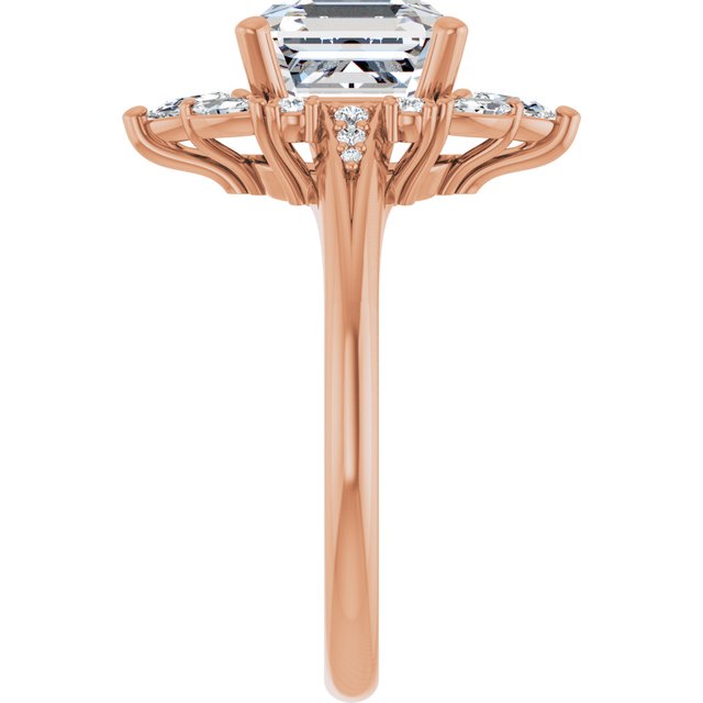 LARA Halo Asscher Engagement Ring with Round, Pear & Marquise Stones - 18K Rose Gold - View 4