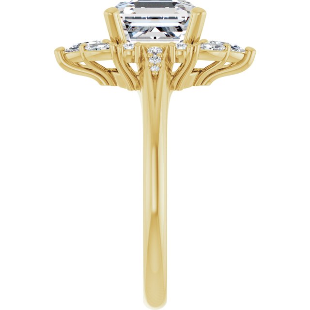 LARA Halo Asscher Engagement Ring with Round, Pear & Marquise Stones - 18K Yellow Gold - View 4