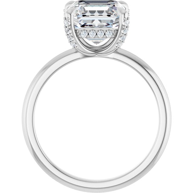 ATHENA Solitaire Asscher Engagement Ring with Diamond Set Claws & Hidden Halo - Platinum - View 2