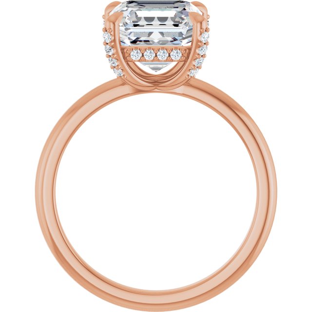 ATHENA Solitaire Asscher Engagement Ring with Diamond Set Claws & Hidden Halo - 18K Rose Gold - View 2