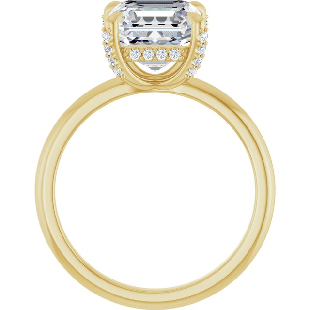 ATHENA Solitaire Asscher Engagement Ring with Diamond Set Claws & Hidden Halo - 18K Yellow Gold - View 2